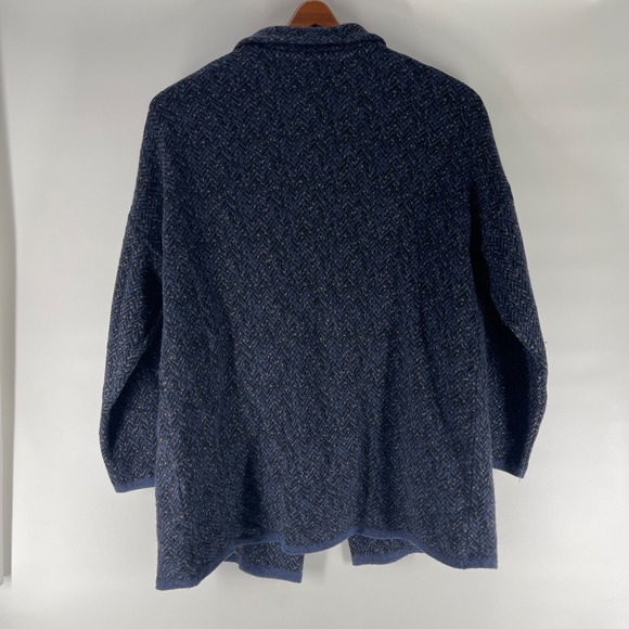 Chiaramente Italy Knit Cardigan Jacket Blazer Blue Herringbone Textured L preppy - Picture 3 of 7
